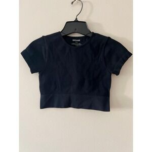 Garage Black Ribbed Cropped T-Shirt XS